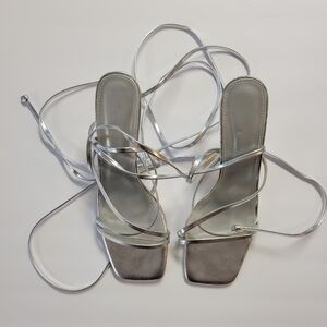 Women's Silver Lace Up Heels Size 10